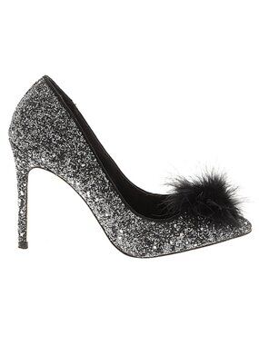 Taraclia DSW Mix No. 6 Black Feather Glitter Pointed Toe Pump Women's Size 7